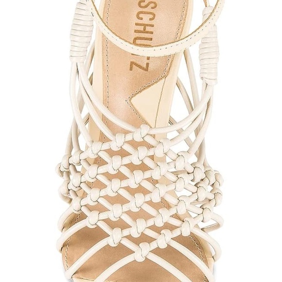 Schutz Tinah Egg Shell Woven Vamp Ankle Strap
Open Toe Stiletto Heel Sandals - Picture 4 of 4